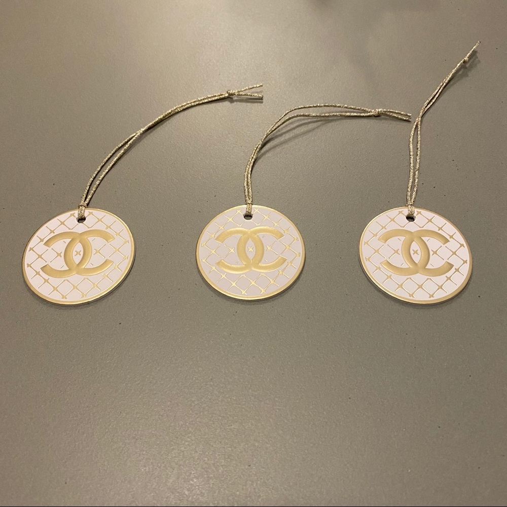 CHANEL White & Gold Tag or Christmas Tree Ornament